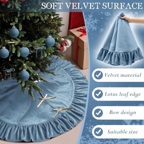 Velvet Christmas Tree Skirt, 48 Inches, Bow Style, Haze Light Blue, and its size attribute value changed to 48 Inches - Image 2