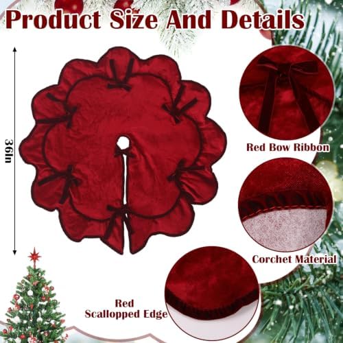Soulchen Burgundy Red Bow Christmas Tree Skirt 36 Inches - Image 2
