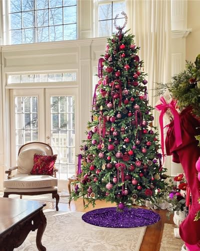 36 Inch Christmas Tree Skirt Purple Sparkly Sequins Soft Velvet Halloween Tree Skirt Christmas Decor for Xmas Tree Base - Image 2