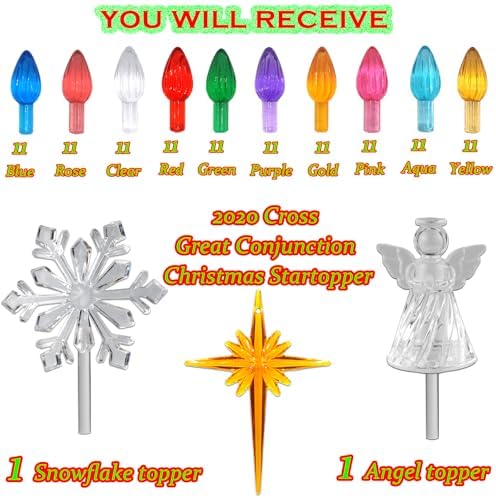 110Pcs in 10 Colors Ceramic Christmas Tree Replacement Bulbs - Plastic Lights Pegs, Included Angel Topper???Snowflake Top???Cross Stars. - Image 4