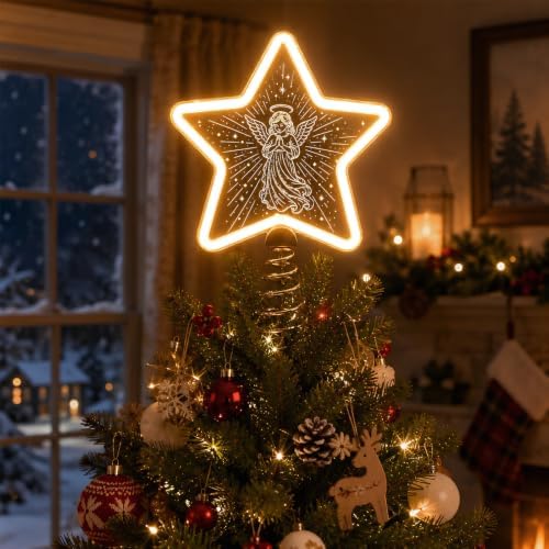 Christmas Angel Tree Topper, Warm White LED Light, USB or Battery Operated - Image 6