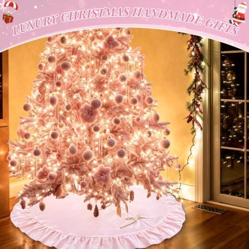 48 Inches Velvet Halloween Tree Skirt Decorations Pink Luxury Xmas Fur Plush Skirts for Halloween Merry Christmas Party Rustic Vintage Holiday Home Winter - Image 7