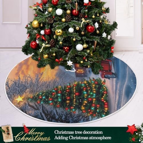 Truck Christmas Tree Winter Snow Christmas Tree Skirt Small Xmas Tree Skirts Decorations 36 in Burlap Tree Mat Cover for 4 ft Trees Holiday Party - Image 2