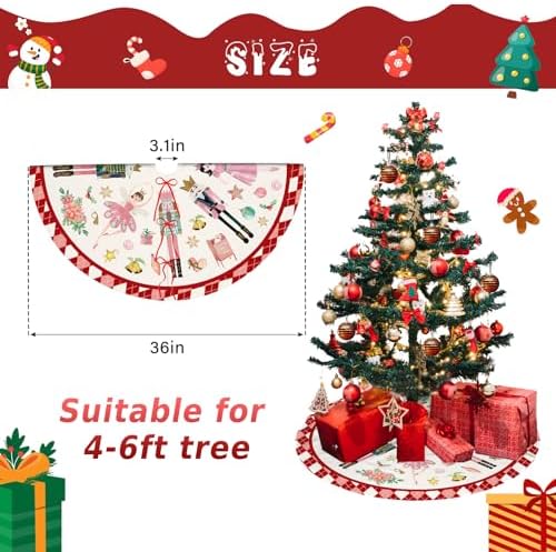Nutcracker Tree Skirt 36in, Red Nutcracker Christmas Decor, Nutcracker Tree Ornament Ballet for Christmas Tree Mat, Nutcracker Xmas Decorations for New Year Winter Holiday Party - Image 2