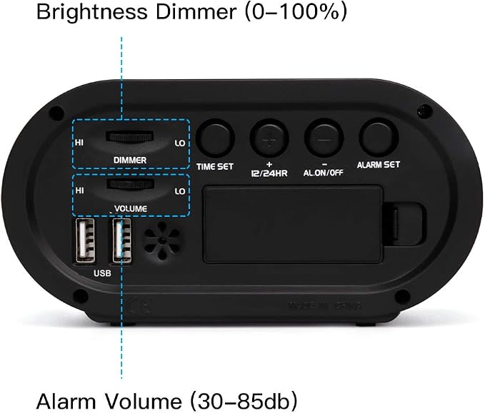 REACHER Small Dimmable LED Digital Alarm Clock with USB Charger - Image 4
