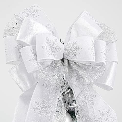 MEEDEE White Glitter Christmas Bows - 12" Wide Velvet Bows for Christmas Tree (1 Pack) - Image 5