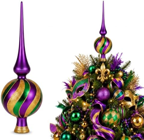 Gejoy Mercury Glass Christmas Finials Tree Topper Mardi Gras Ornaments Spherical Blown Glass Xmas Tree Topper Finials Carnival Masquerade Holiday Indoor Suitable for Party Decoration, 9.8inches by Unknown