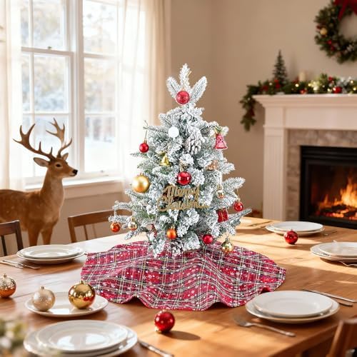 Buffalo Plaid Tree Skirt Snowflake Mini 24 Inch Christmas Tree Skirt - Image 2