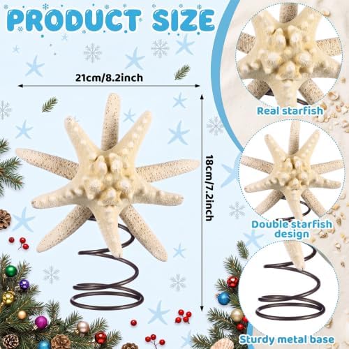 Soulchen Christmas Starfish Tree Topper Coastal Christmas Tree Decor 8.3 Inch Beach Starfish Treetop Decoration White Coastal Xmas Treetop Ornament for Sea Beach Themed Xmas Home Decor - Image 2