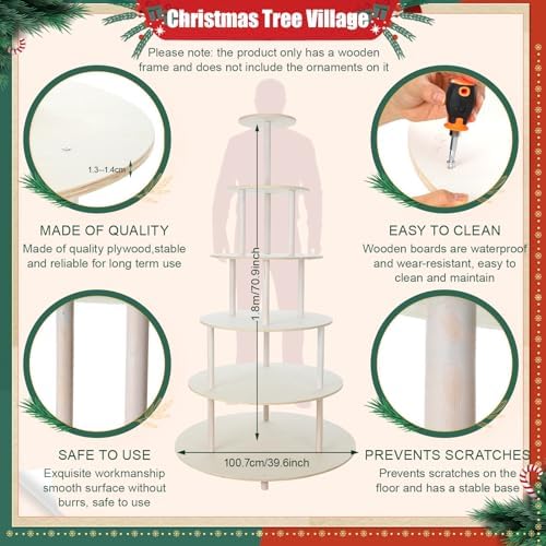 Barydat Christmas Tree Village Christmas Bookshelf Display Supplies Ornament Display Tree Stand Wooden Holder for Holiday Display(6 Tier 71 Inches) - Image 2