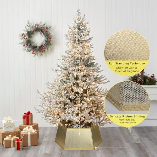 Blissun Fabric Christmas Tree Collar, Hexagonal Shiny Tree Ring, Willow Christmas Tree Skirt for Christmas Tree Decorations (Shiny Gold) - Image 3
