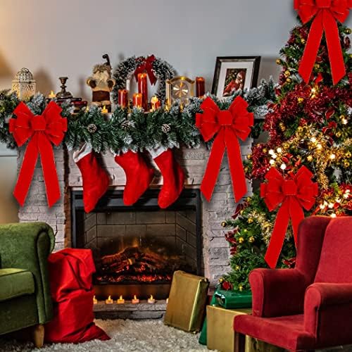2 Pack Red Christmas Bows Outdoor Decorations,12?€?x20?€? Large Christmas Tree Topper Bow, Velvet Wreath Bow with Glitter Gold Edge for Xmas Home Front Door Decor - Image 6