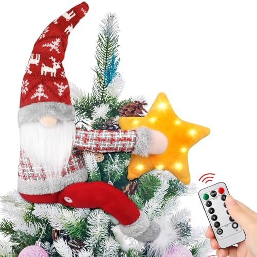 PEEKI Christmas Tree Topper, 22" Gnome Treetop with Lights and Remote Control Timer, Christmas Tree Decoration for Holiday Ornament and Home Decor, Red by PEEKI