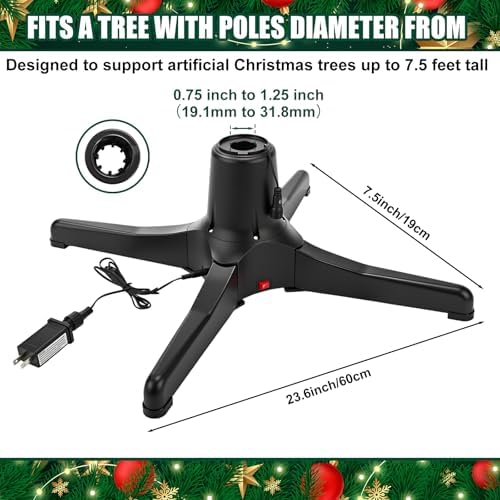 Hortsun 360 Degree Rotating Christmas Tree Stand with 30'' Mat Electric Revolving Base Stand Holder for up to 7.5ft Spinning Xmas Tree with Built-in Electrical Outlet and 2 Settings Trunk Diameter - Image 2