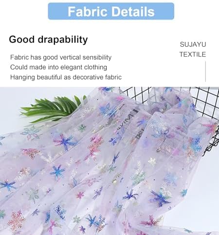Winter Wonderland Snowflake Decorations - 59" x 119" Multi Color Foil Organza Tablecloth, Christmas Tree Skirt (White) - Image 3