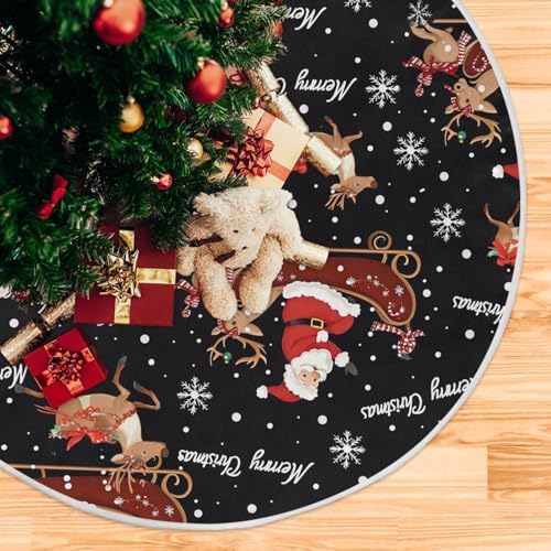 Santa Reindeer Snowflake Christmas Tree Skirt Large Xmas Tree Skirts Decorations 48 in Burlap Tree Mat Cover for 4 ft Trees Holiday Party - Image 5