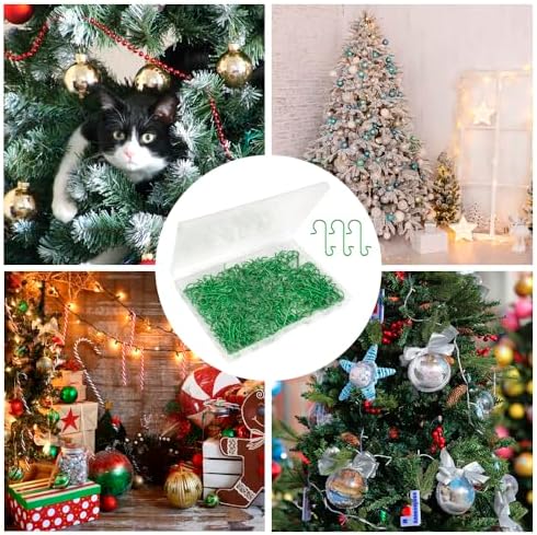 Ornament Hooks 200Pcs Green Christmas Ornament Hooks for Christmas Trees Metal Wire Ornament Hangers with Storage Box 1.2" Mini Christmas Tree Hooks Xmas Hanging Hooks for Christmas Decor Party Balls - Image 6