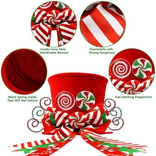 CiyvoLyeen Candy Canes Christmas Tree Topper Red Hat Bow Xmas Decoration - Image 4