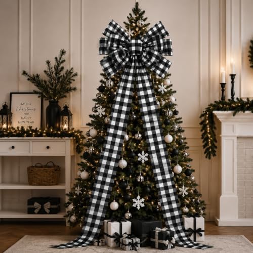 Norme 1 Pcs Black White Extra Large Christmas Tree Topper Bow Decor - Image 2