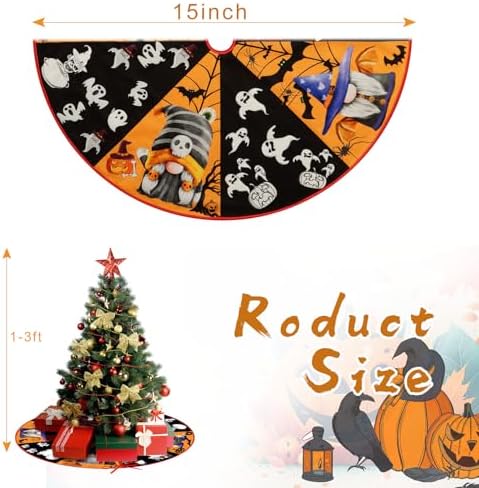 15 Inch Mini Halloween Tree Skirt Fall Thanksgiving Day Tree Skirt Small Reversible Double Sided Print Mat Holiday Party Supplies for Home Tabletop Christmas Tree Decoration - Image 2