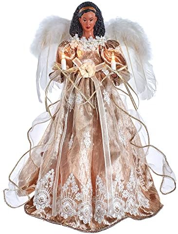 Kurt Adler 16-Inch White/Rose Gold Black Angel Tree Topper by KurtSAdler