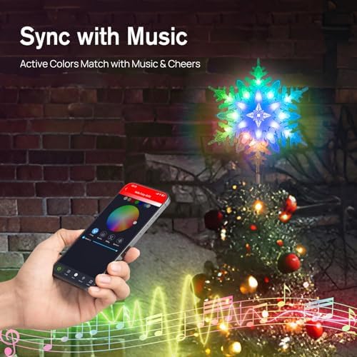 10” Smart Christmas Snowflake Tree Topper with 20 RGB Lights, DIY Colors Changing, Music Sync, Timer, for Xmas Tree Indoor Party Home Office Decoration - Image 5