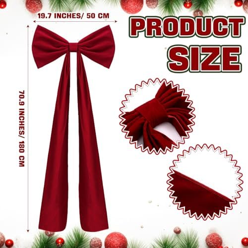 Knitgrip 1 Pack 20x71 in Christmas Large Velvet Bows, Deep Red - Image 2