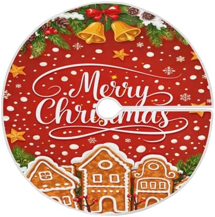 Gingerbread Holly Berry Bell Christmas Tree Skirt Large Xmas Tree Skirts Decorations 48 in Burlap Tree Mat Cover for 4 ft Trees Holiday Party by BOENLE-WELCOMEYOURCOMING