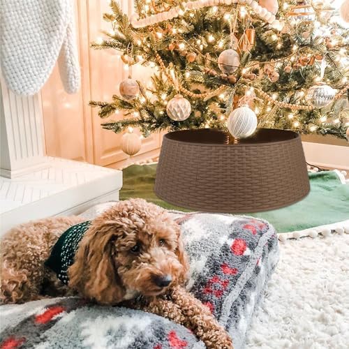 Blissun Christmas Tree Ring, 28.5" Plastic Christmas Tree Collar, Christmas Tree Skirt for Artificial Christmas Trees Decoration (Extra Large, Brown) - Image 5