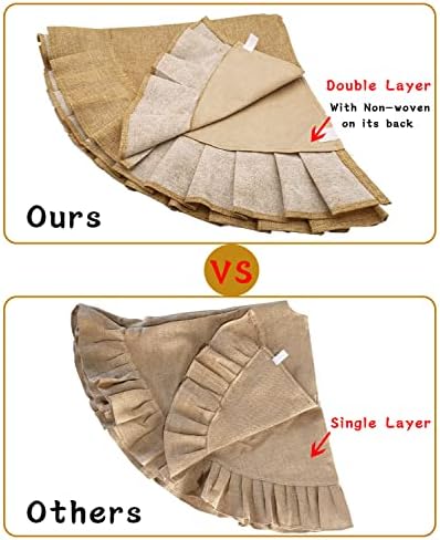 Christmas Tree Skirt Linen Burlap Tree Skirt with Ruffled Border Rustic Christmas Burlap Tree Skrit for Christmas Tree Holiday Decorations, 47 Inches - Image 4