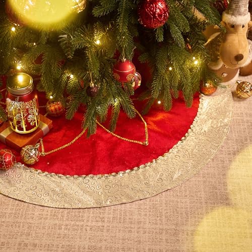 Valery Madelyn 60 Inch Red Gold Christmas Tree Skirt for Tree Decorations - Image 2
