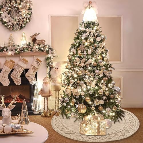 YUJUN 48 in Beige Christmas Knitted Tree Skirt for Xmas Home Decoration - Image 5