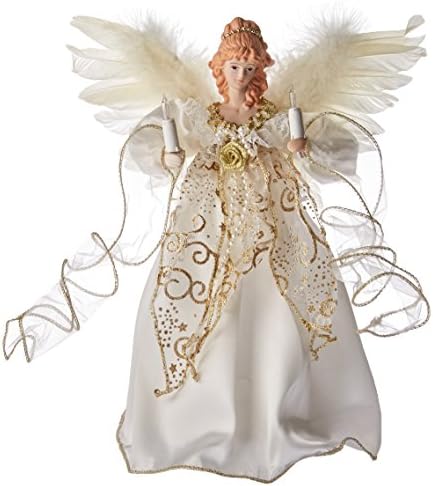Kurt Adler 10-Light Angel Tree Topper, Ivory and Gold, 12in by KurtSAdler