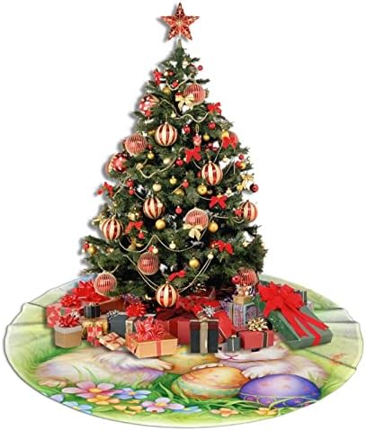 Christmas Tree Skirt, Vintage Easter Bunnies Eggs Xmas Large Tree Mat, New Year Festive Holiday Party Decorations 30" inches - Image 7