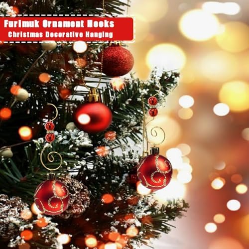 20 Pcs Ornament Hooks Hangers Christmas Decorative Hanging Gold Stainless Wire with Red Acrylic Crystal Jeweled for Crafts Xmas Tree Decoration - Image 4