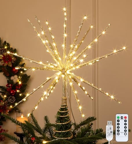 15-Inch Starburst Christmas Tree Topper with 150 LEDs & Remote, Gold by Obralitic