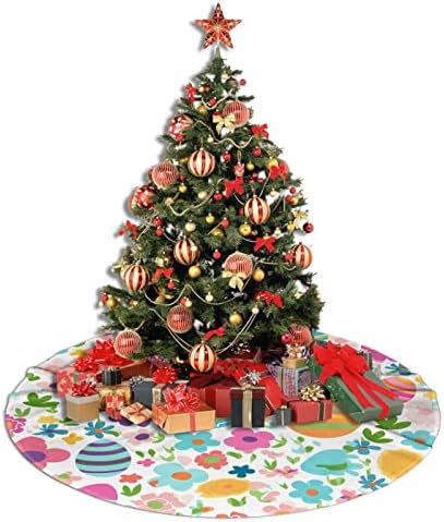 Christmas Tree Skirt, Colorful Easter Egg and Flowers Dot Pattern Happy Easter Day Xmas Large Tree Mat, New Year Festive Holiday Party Decorations 36" inches - Image 7
