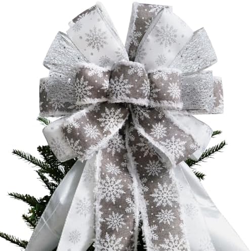 Large Christmas Tree Topper Bow 52x13 Inch, Pre-Tied Wired Wreath Ribbon by Montekin