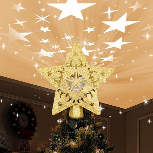 AOMIL Christmas Tree Topper, 3D Rotating Pattern Projector for Xmas Tree Topper, Hollow Design Christmas Decorations,Christmas Decor by AOMIL