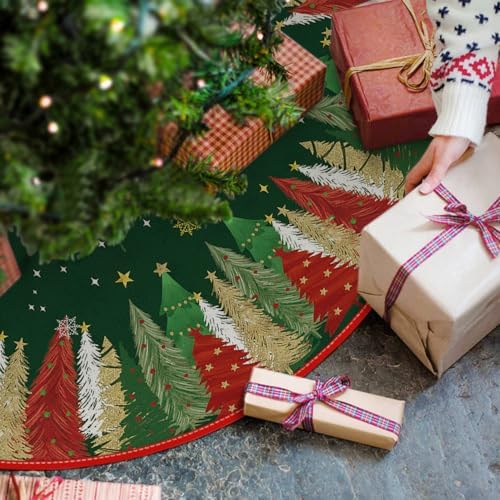 AVOIN colorlife Green Pine Stars Snowflake Christmas Tree Skirt 48 Inch - Image 2