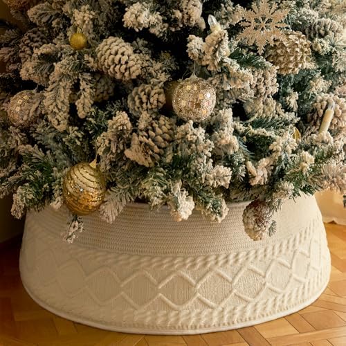 Noiclub Knit Christmas Tree Collar, Christmas Tree Skirt, Cream, 23-30 in by Noiclub
