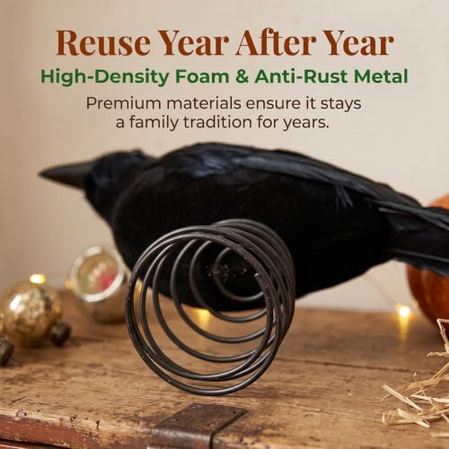 Halloween Black Crow Tree Topper Gothic Black Feathered Crow Christmas Tree Topper Raven Tree Top Ornament with Spring Base for Spooky Halloween Christmas Decor, 10 Inches - Image 7