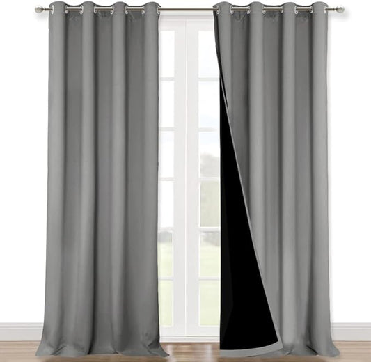 NICETOWN Full Shade Curtain Panels, Pair of Energy Smart & Noise Blocking Out Blackout Drapes for Dining Room Window, Thermal Insulated Guest Room Lined Window Dressing(Silver Grey, 52 x 102 inch)