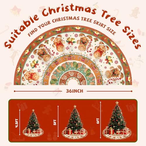 Gingerbread Christmas Tree Skirt 36 Inch, Christmas Skirt Tree Decoration, Christmas Trees Mat for Under Trees Holiday Party Indoor Outdoor Decorations, Winter Gift for Women Wife Mom - Image 4