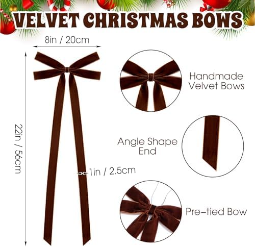 10 Pcs Light BrownVelvet Bows 22"x8" Pre-Tied Christmas Ornaments - Image 2