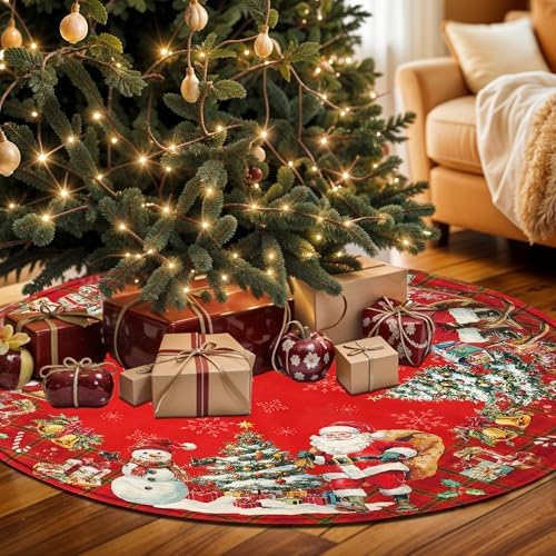 Double Sided Snowman Reindeer Santa Snowman Snowflake Christmas Tree Skirt, Snowman Tree Skirt for Winter Holiday Party Christmas Tree Skirt Decoration, 36 Inch Pink Tree Skirt - Image 5