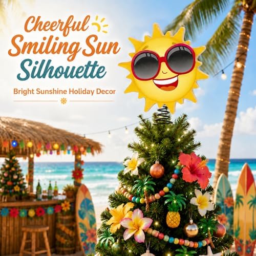 9.6 x 6.5 Inch Wooden Sun Lighted Summer Christmas Tree Topper - Image 4