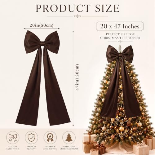 Daifunli 20 x 47 in Giant Satin Bow Christmas Tree Topper,Coffee - Image 2