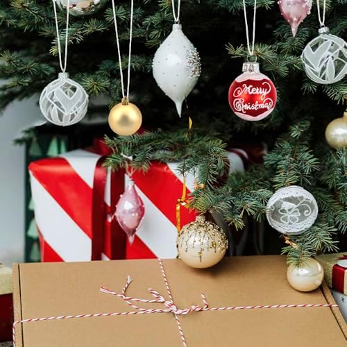 Christmas Hooks for Ornaments, 200 PCS White Christmas Ornament String Ribbon Hangers with Snap Hanging Ropes Hooks Cords Locking Xmas Holiday Tree Decorations Toddler Proof Adjustable Pendant - Image 6