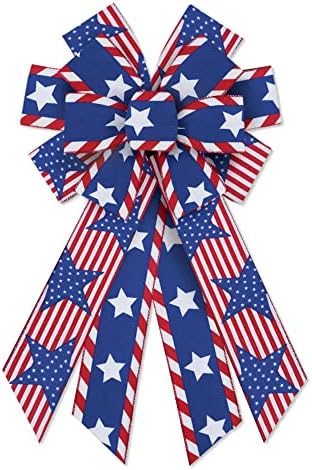 Large Patriotic Wreath Bow Veterans Day Bows for Wreath America Flag Star Bow for Patriotic 4th of July Decor Front Door Labor Day Tree Topper Decor Indoor Outdoor Ornament Supplies by Unknown